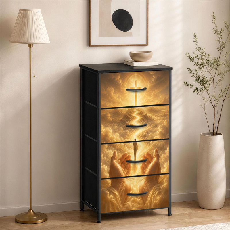Commode à 4 tiroirs pour la chambre à coucher Golden Cross Light Heavenly Mountains Glowing Open Hands