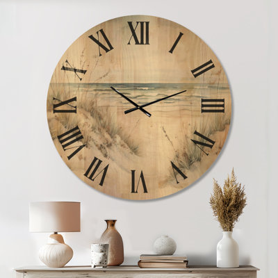Oversized Beach Silent Wood Wall Clock – Coastal Ocean Charm in Winter III