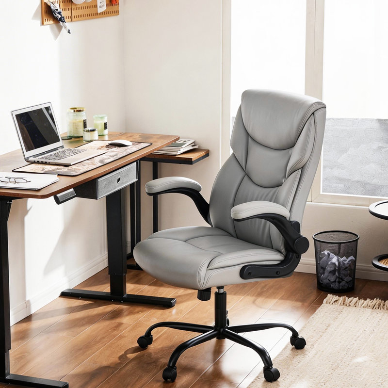 Iz Ergonomic Faux Leather Executive Chair, Gray Faux Leather
