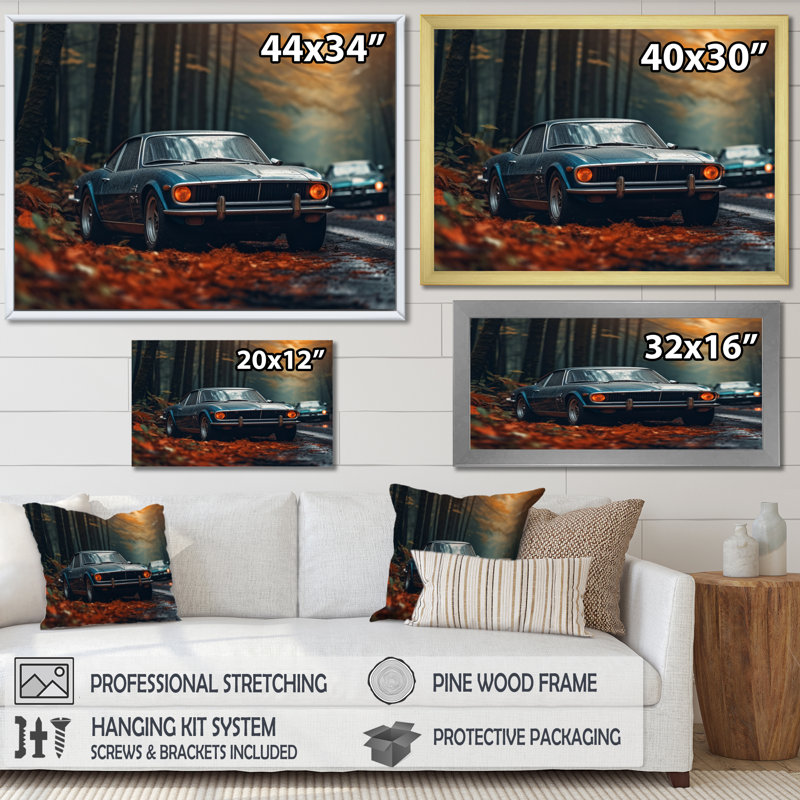 «Mustang Forest Drives I - Muscle Car», art mural, Toile tendue, H 12 po x l 20 po x P 1 po