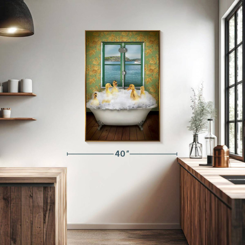 Ducks In Bath Tub, Floating Frame Gold, 27" x 40"