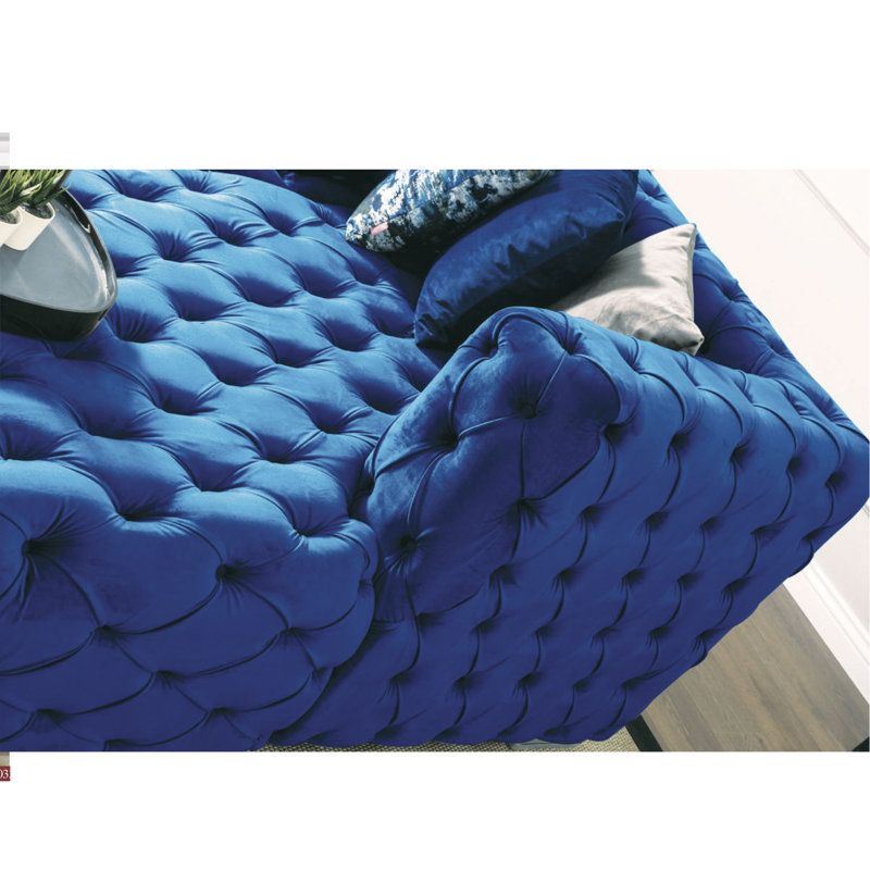 Canapé et méridienne Verble, Velours bleu marine, Gris