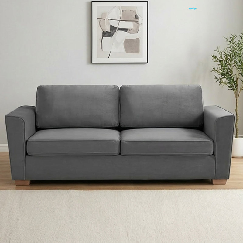 Latitude Run 77" Velvet Queen Pull Out Sleeper Loveseat with Memory Foam Mattress, 30” H x 77” W x 28” D, Gray