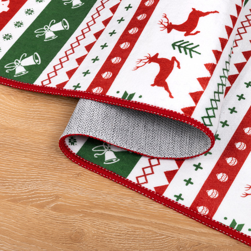Christmas Party Machine Washable Area Rug Red/White/Green, Round 4'