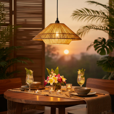 Luminaire suspendu scandinave en corde de chanvre, hauteur réglable E26