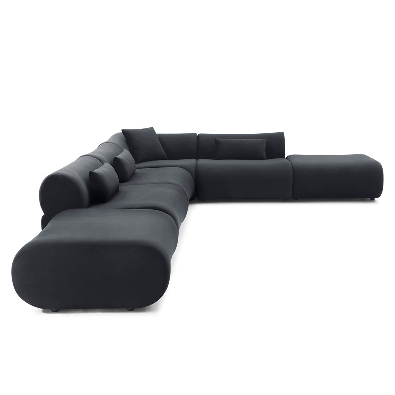 Vivienne Collection Luxury L-shape Sectional Sofa, Black Velvet