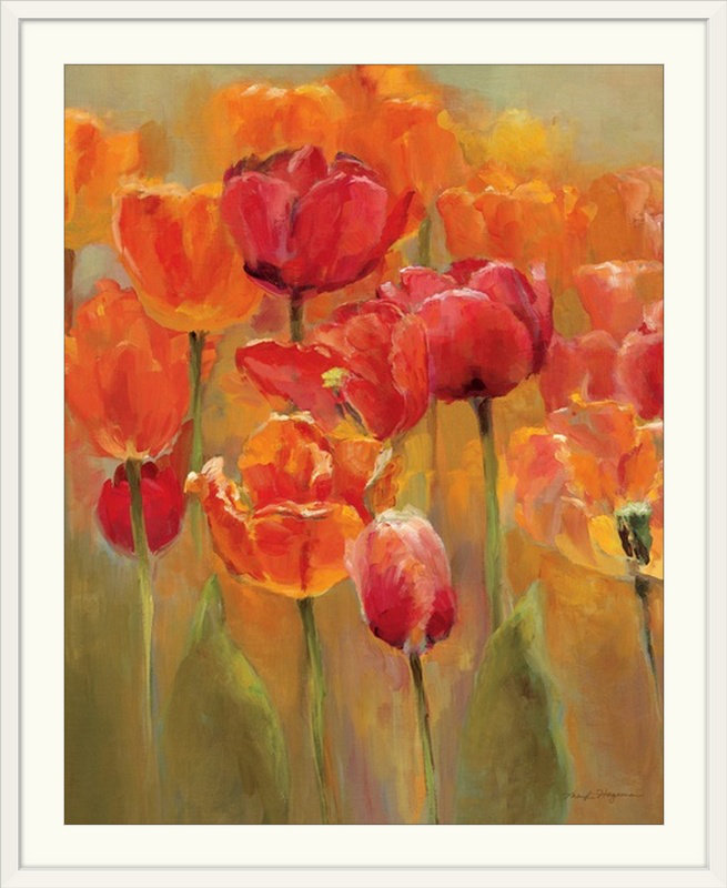 «Tulips in the Midst I» par Marilyn Hageman, reproduction d'art, H 23 po x l 20 po x P 1 po, Cadre blanc
