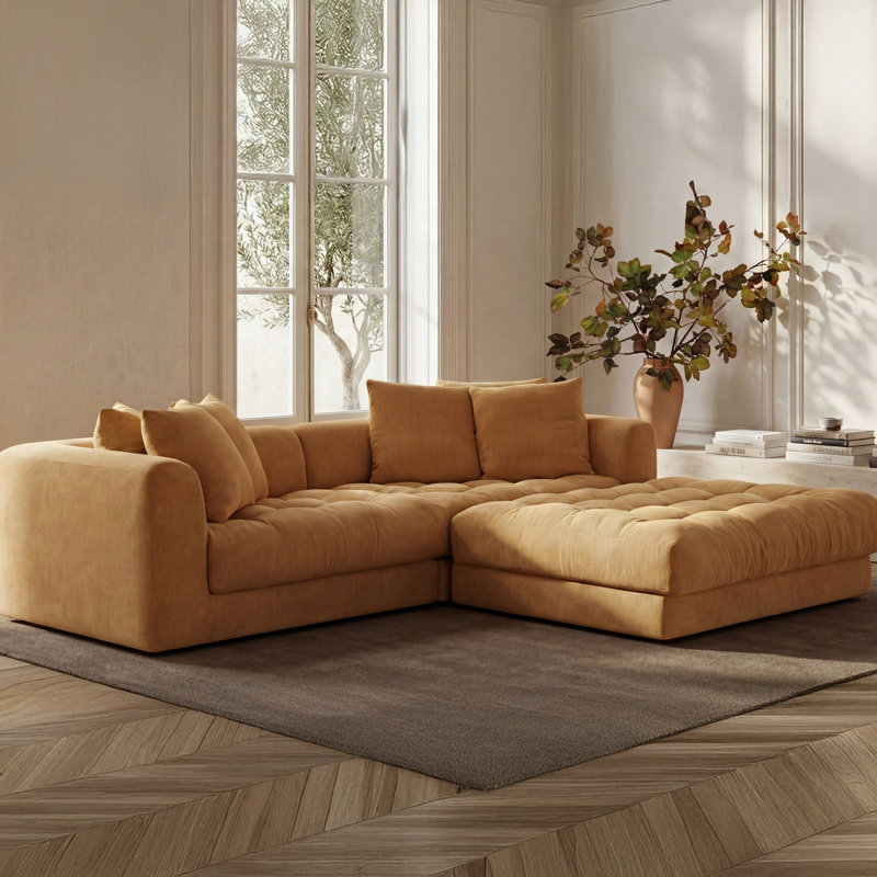 Davie Lounge Modular Sectional Olive, Yellow Polyester, 30.7" H x 104" W x 87" D