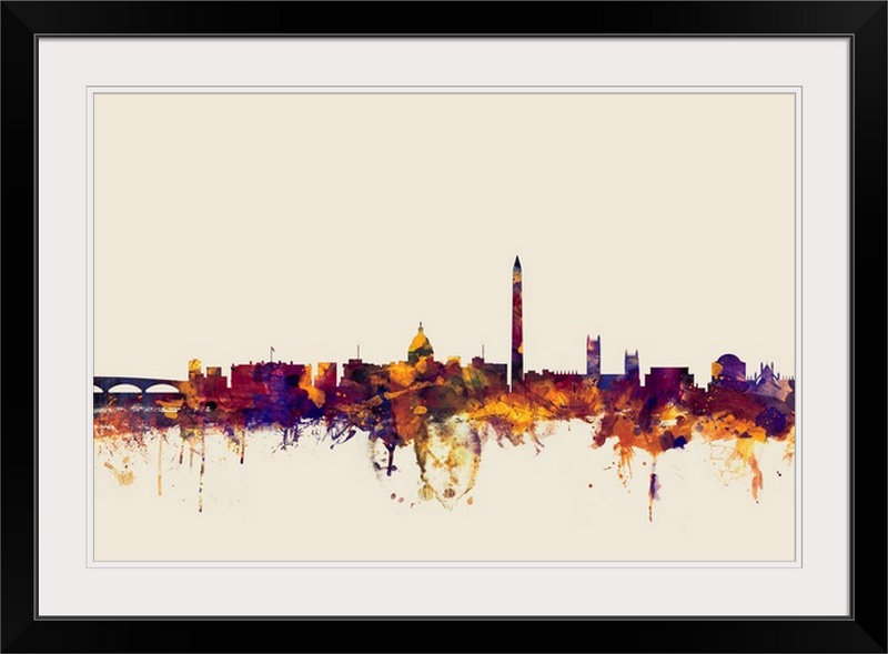 «Washington DC Skyline» par Francy, impression, Cadre noir, H 32 po x l 44 po x P 1 po