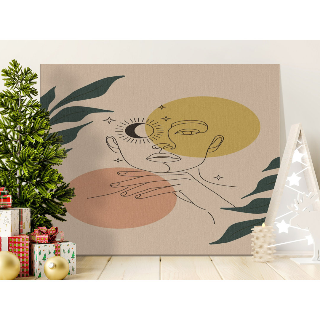 Boho Woman Canvas Wall Art, Abstract Face Print, Celestial Decor, Gallery Wrapped Canvas, Modern Art, Ready to Hang
