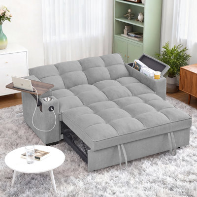 Canapé-lit convertible 3-en-1 65 po Aurora Latitude Run®, canapé-lit escamotable avec table d'appoint pivotante à 360 °, port USB, porte-gobelet et accoudoirs de rangement