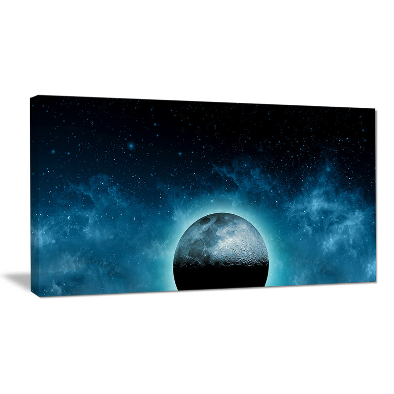 Large Blue and Black Moon Landscape Canvas Print
