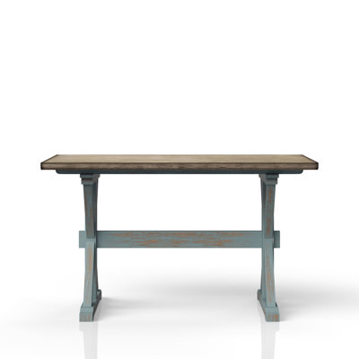 Table de salle à manger à hauteur de comptoir en X, bleu, bois massif et bleu décontracté