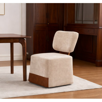 Chaise de salle à manger rembourrée en lin avec roulettes, beige