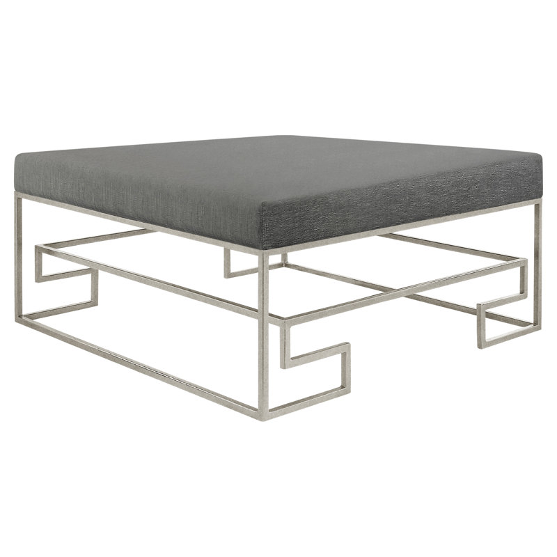 Athens 45'' Wide Square Cocktail Ottoman, Charcoal Linen, Oyster White