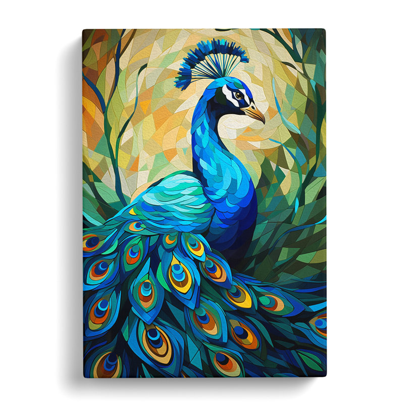 Peacock Cubism No.2 - Wrapped Canvas, 76cm H x 50cm W x 3cm D