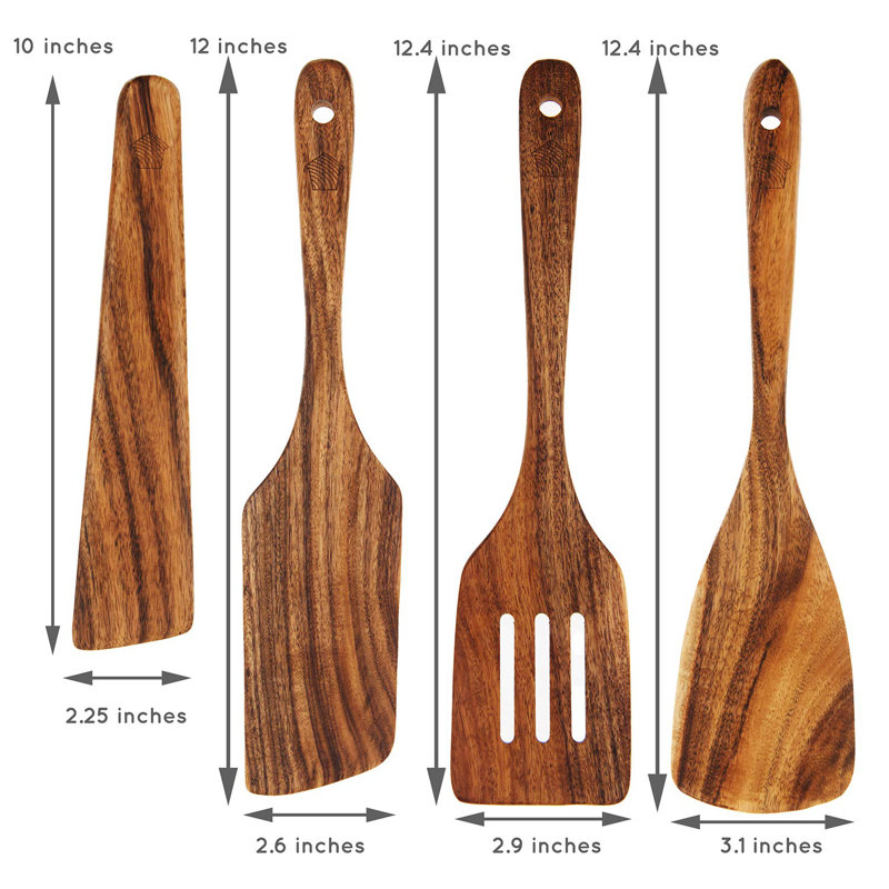 Natural Teak Wooden Cooking Utensils Set of 4