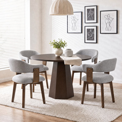 Ensemble repas moderne 5 pièces avec chaises rembourrées avec dossier et accoudoirs, pour 4 personnes