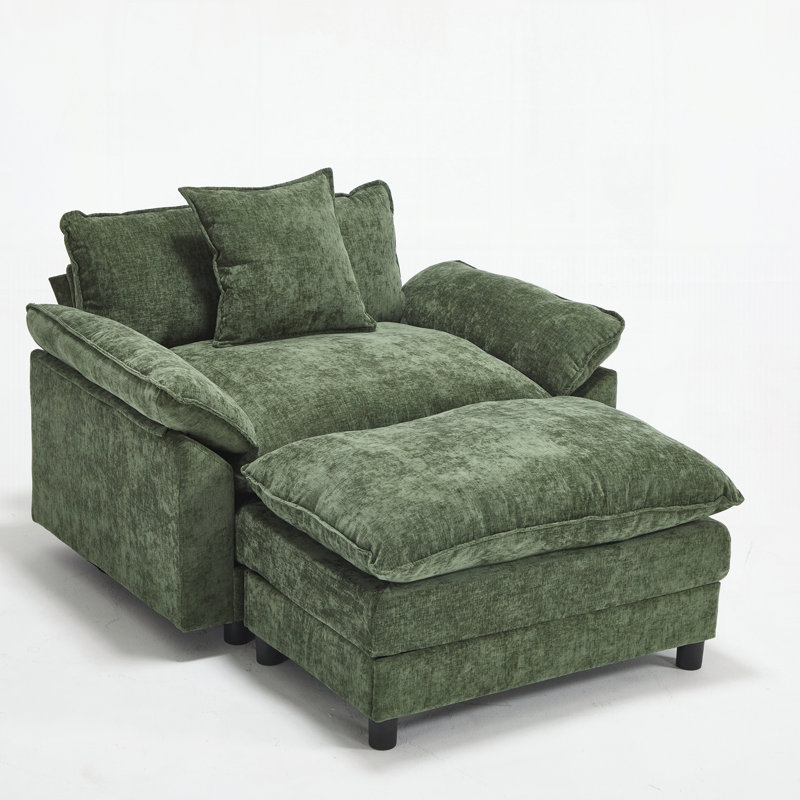 Sofa moderne d'une place de 113 cm, L 45,3 po, Chenille verte