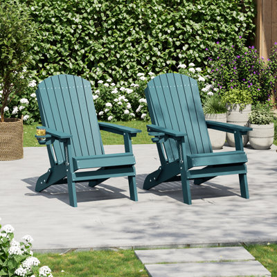  Chaise Adirondack pliante en PEHD avec design ergonomique et porte-gobelet, chaise Adirondack robuste pour patio, piscine et cour