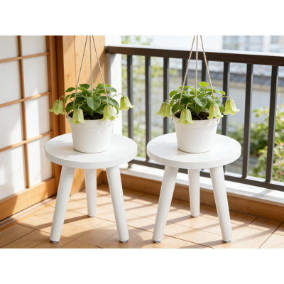 Mid-Century Modern Plant Stand Set Of 2 - Sturdy Wooden Pedestal Shelf For Indoor And Outdoor Plants, Boho Side Table Or Short Flower Rack