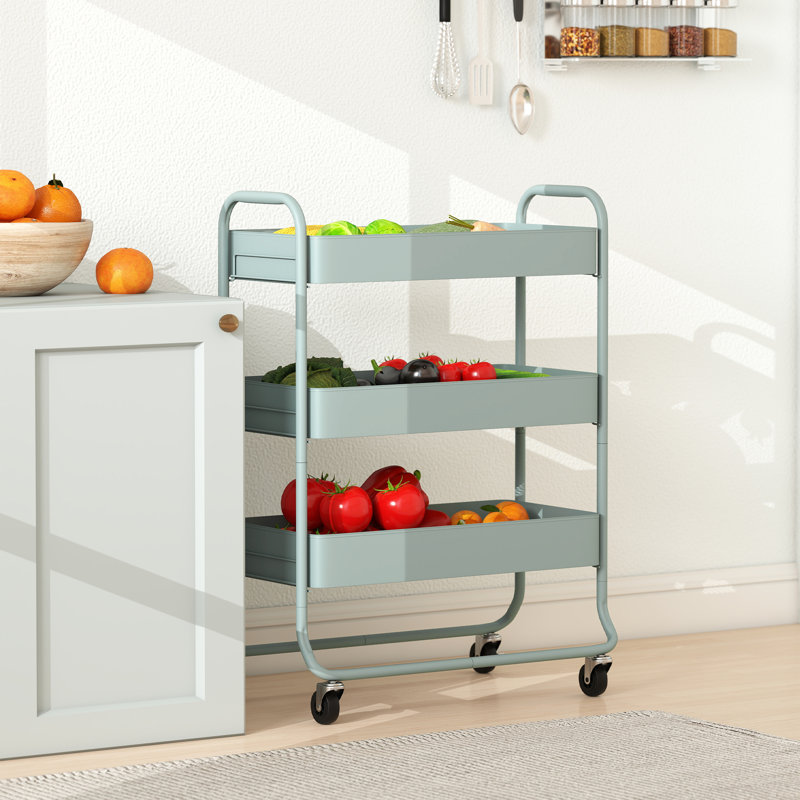 HOMCOM 3 Tier Storage Trolley Storage Cart with Mesh Backets Wheels, Green
