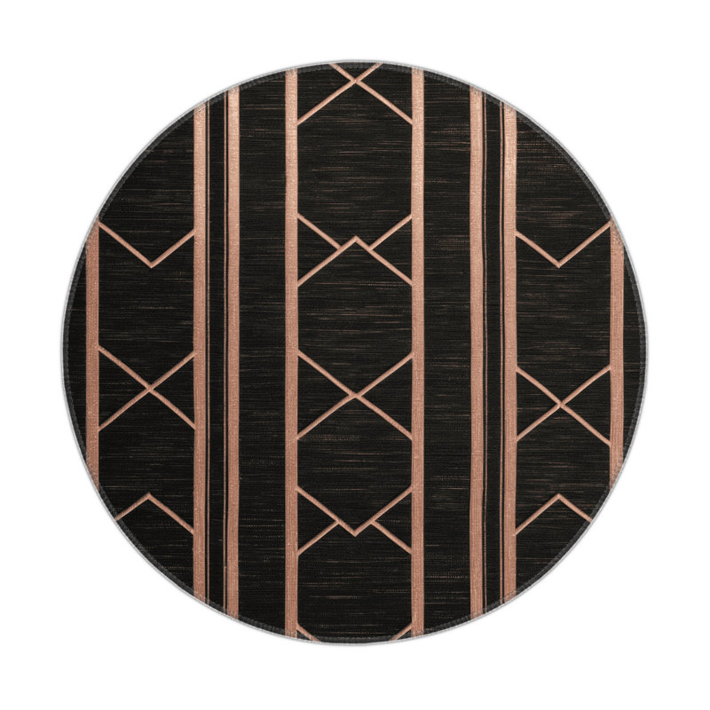 Trellis Black Indoor and Outdoor Area Rug, Rectangle 5' x 7'