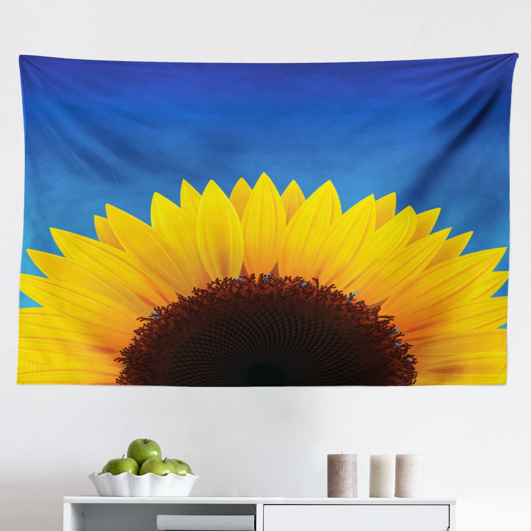 Wandteppich, Sunflower Blatt, Gelb und Blau, Dunkelbraun Gelb