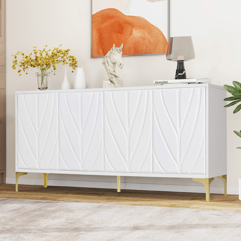 Radiant 60" Sideboard Buffet Cabinet With 4-Doors, White 1