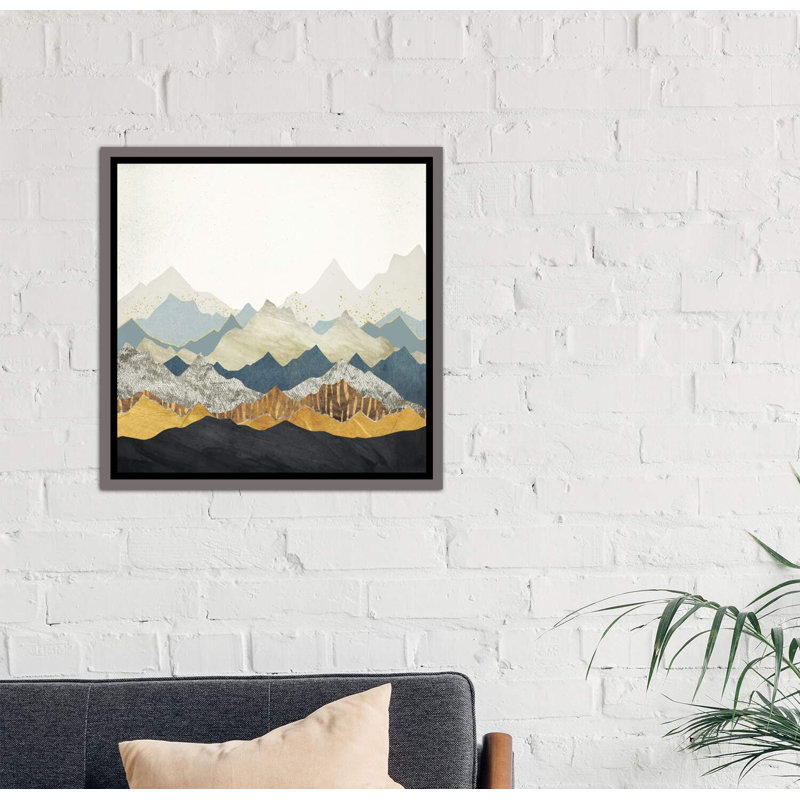 " Distant Peaks " by SpaceFrog Designs, 18" H x 18" W x 1.5" D, Dark Rustic Wood Framed Canvas