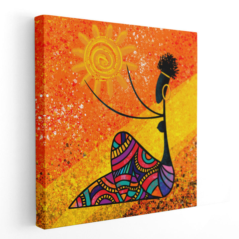 «African Girl Holds the Sun», reproduction d'art sur toile, H 16 po x l 16 po
