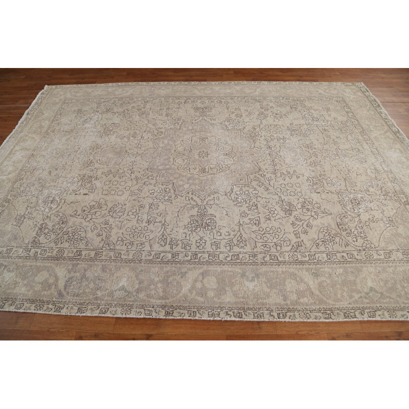 Tapis persan Tabriz patiné délavé noué à la main 7 x 9