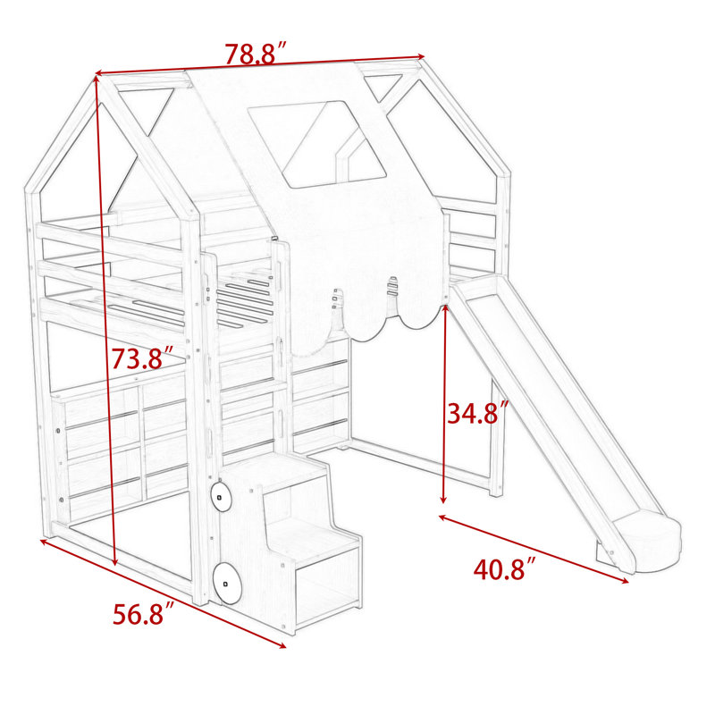 Artia Playful Loft Bed With Slide, Staircase, Twin, White/Pink