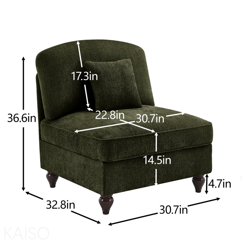 Canapé sans accoudoirs en chenille avec 1 coussin - Vert, Green