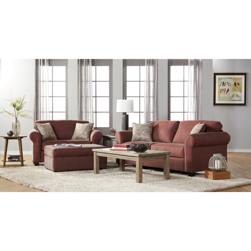 Repose-pieds rectangulaire avec rangement rembourré, Mélange de polyester cramoisi Tully