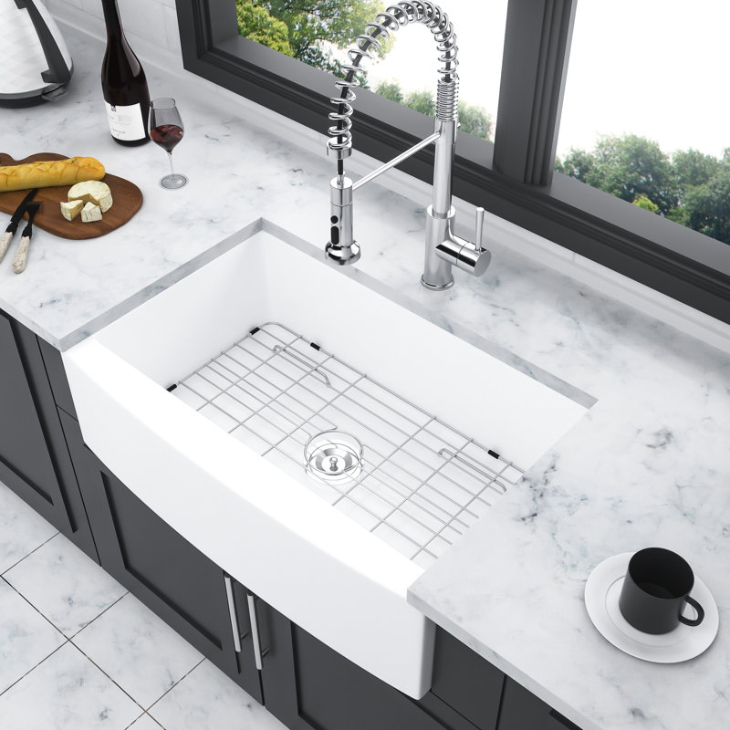 Lavabo à tablier en céramique 30 po - blanc, bord arqué, finition élégante choix blanc