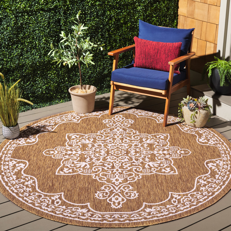 Tapis oriental d'intérieur / extérieur Villante Performance Performance, Rond 6 pi 7 po