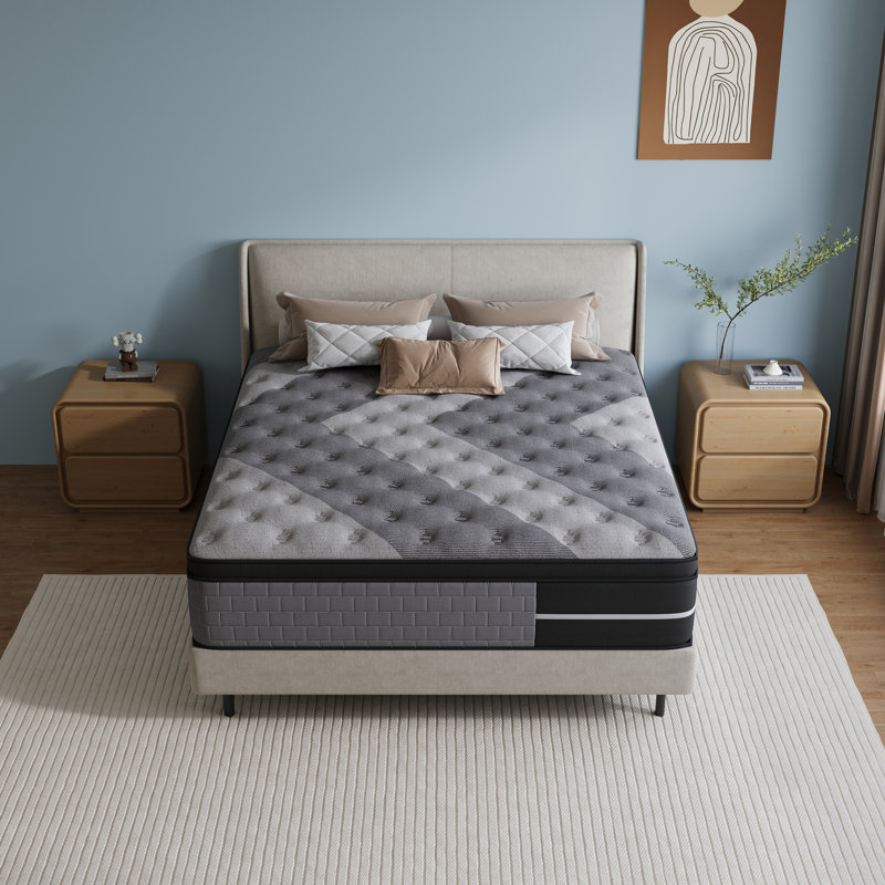 Matelas hybride moyen à ressorts Lodeja dans une boîte, ressorts ensachés individuels et mousse haute densité pour l'isolation des mouvements et un sommeil profond