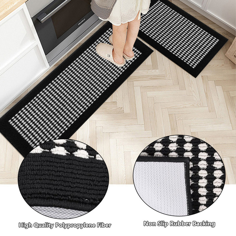 Tapis de cuisine, envers en caoutchouc antidérapant, lavable à la machine, ensemble de 3 pièces, Noir, noir, noir, noir