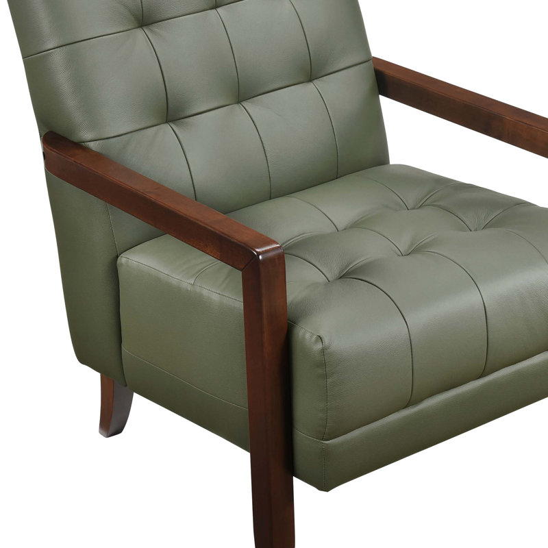 Chaise d'appoint de style moderne en cuir rembourré capitonné avec détail de meubles en bois 1pc, Vert