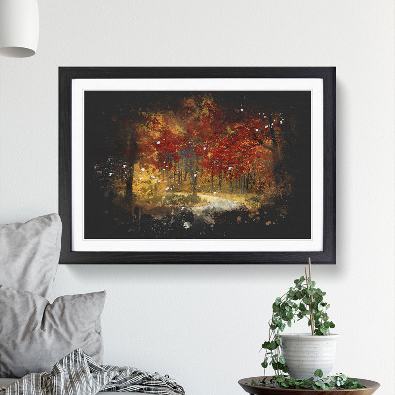 Path Through The Forest At Autumn - Single Picture Frame Print on MDF, Black Framed, 24cm H x 33cm W x 2cm D