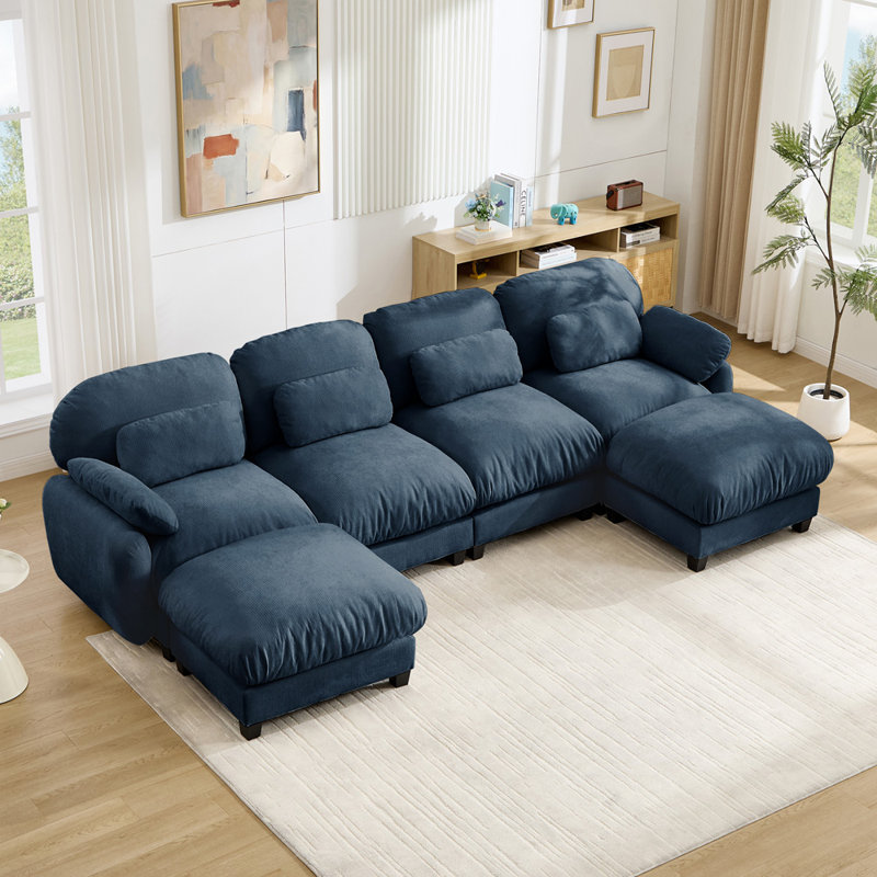 Canapé modulaire modulaire en U, Chenille bleu