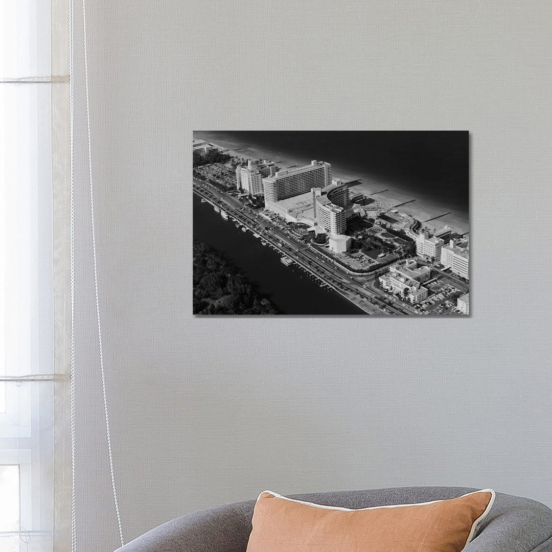 1950s-1960s Aerial View Fontainebleau Hotel Miami Beach Florida USA - Wrapped Canvas Photograph