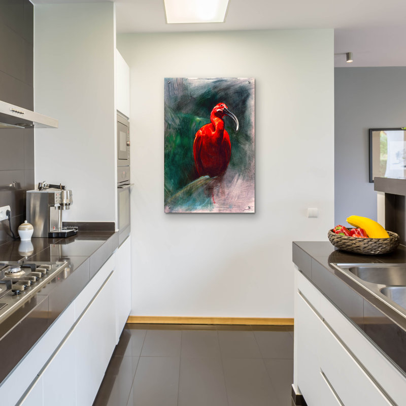 «Scarlet ibis» par Robert Campbell, art mural en verre acrylique, H 36 po x l 24 po x P 0,2 po