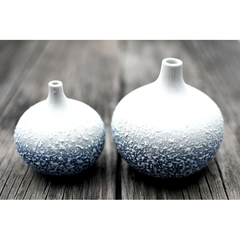 2 Piece White & Green Porcelain Table Vase Set, Blanc / bleu