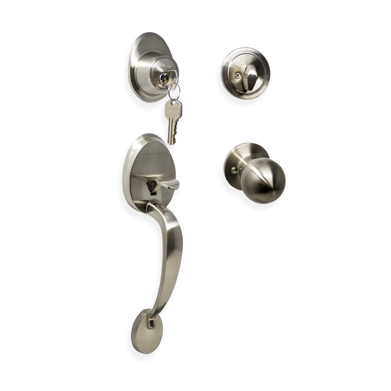 Ensemble de poignées Premier avec pêne dormant à cylindre simple, rosette et poignée intérieure, Nickel satiné