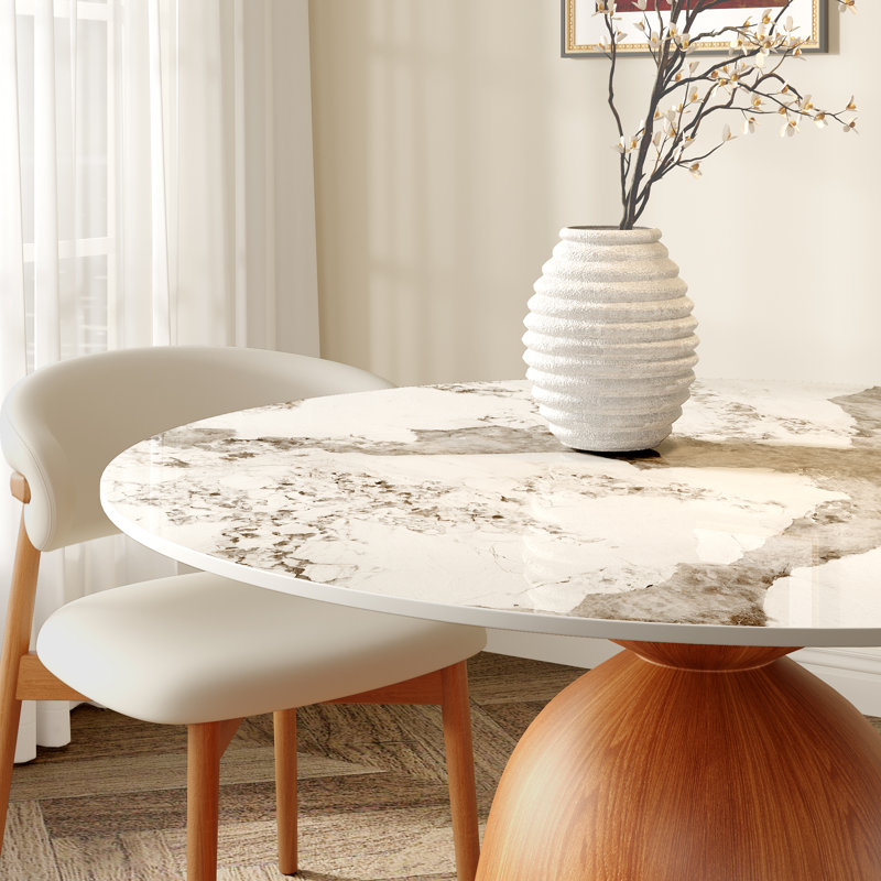 Mid-Century Modern Round Stone Dining Table For 2/4 Bistro Table Breakfast Nook Table, Sand, 29.52"H x 39.37"L x 39.37"W
