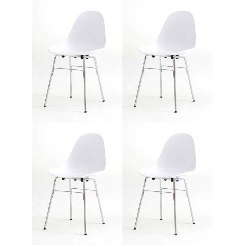 Chaise d'appoint et de salle à manger TA (ensemble de 4), Blanc / Chrome