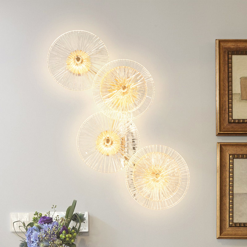 4-Light Modern Glam Wall Sconce Clear Glass Wall Lighting For Kitchen, Living Room & Bedroom