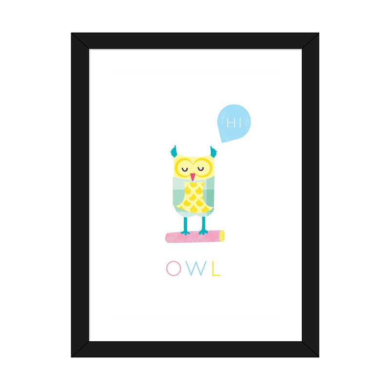 Chouette - impression d'art graphique, H 24 po x l 16 po x P 1 po, Blanc, Papier encadré noir